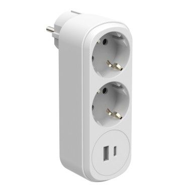Ficha Adaptadora 2 Tomadas 16A com 2 Portas USB (A+C) 17W Prima