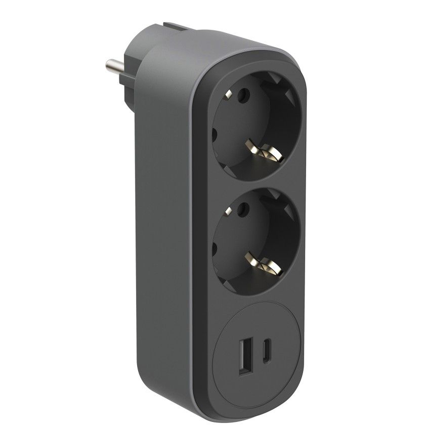 Ficha Adaptadora 2 Tomadas 16A com 2 Portas USB (A+C) 17W Prima