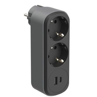 Ficha Adaptadora 2 Tomadas 16A com 2 Portas USB (A+C) 17W Prima