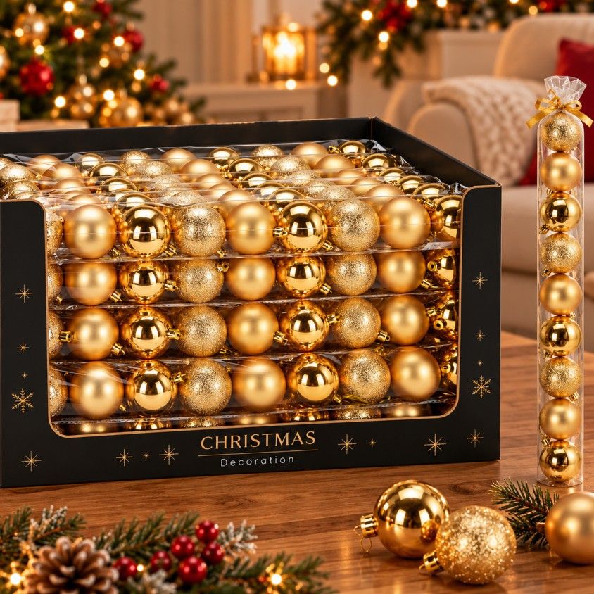 Conjunto de Bolas de Natal Douradas 9x60mm